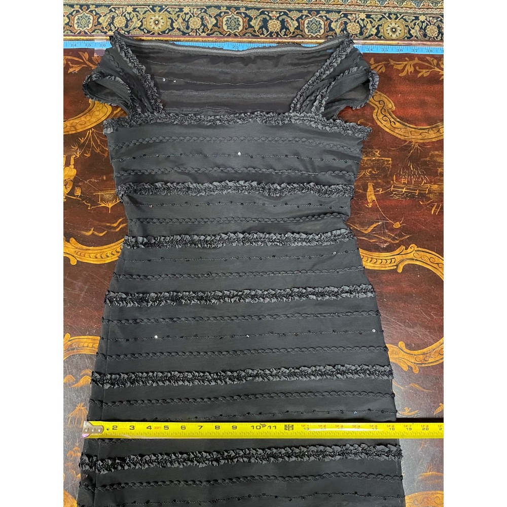 Tadashi Black Beaded Ruffle Tiered Sheer Mesh Bands Maxi Formal Dress Y2K Prom S - Picture 13 of 15